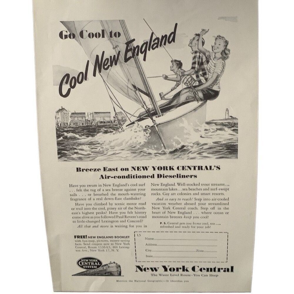 Vintage 1951 New York Central Cool New England Ad Advertisement